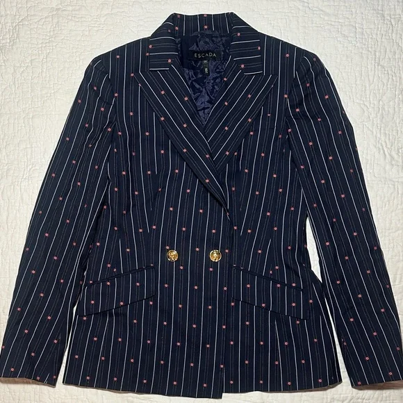 Escada Blazer with Navy Stripes and Red Dots - Picture 2 of 9
